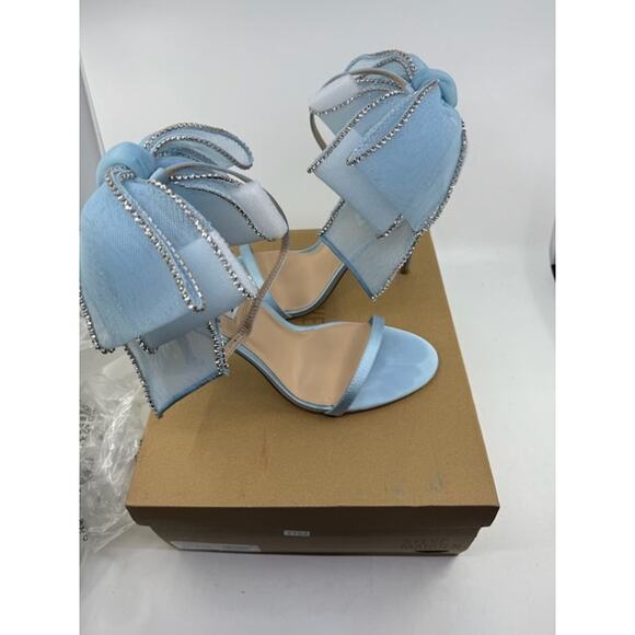 Steve Madden Benni Heeled Sandal Leathe With Big Bow Light Blue Womens Size 11 - Picture 2 of 6